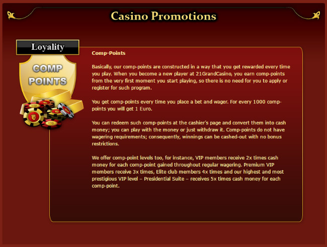 21Grand Casino – Loyalty bonus points
